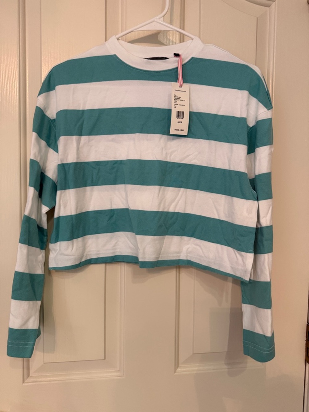 NWT XXS Vineyard Vines Aqua and White Striped Crewneck